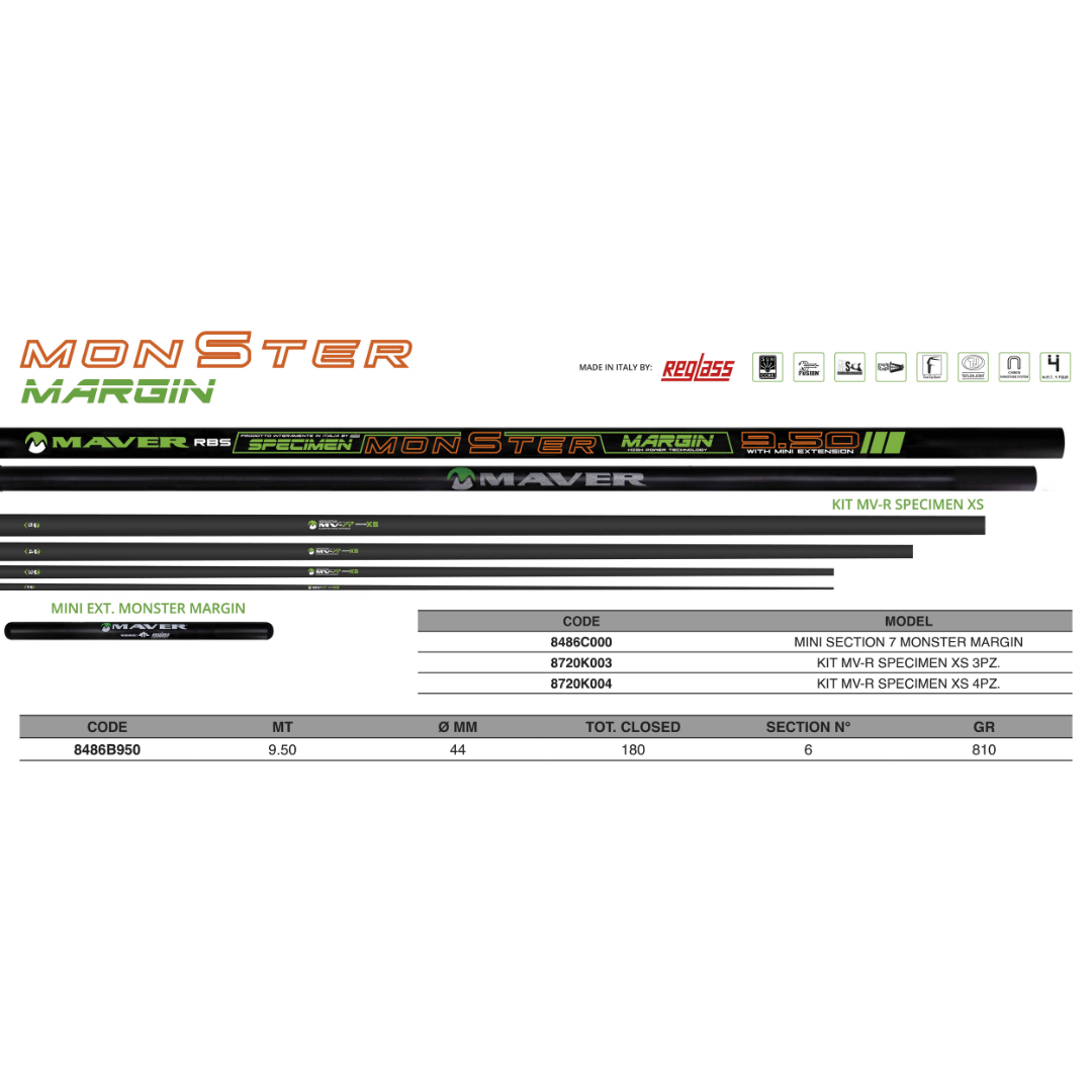 Monster Margin 9.5m con Mini Prolunga – Canna Roubaisienne