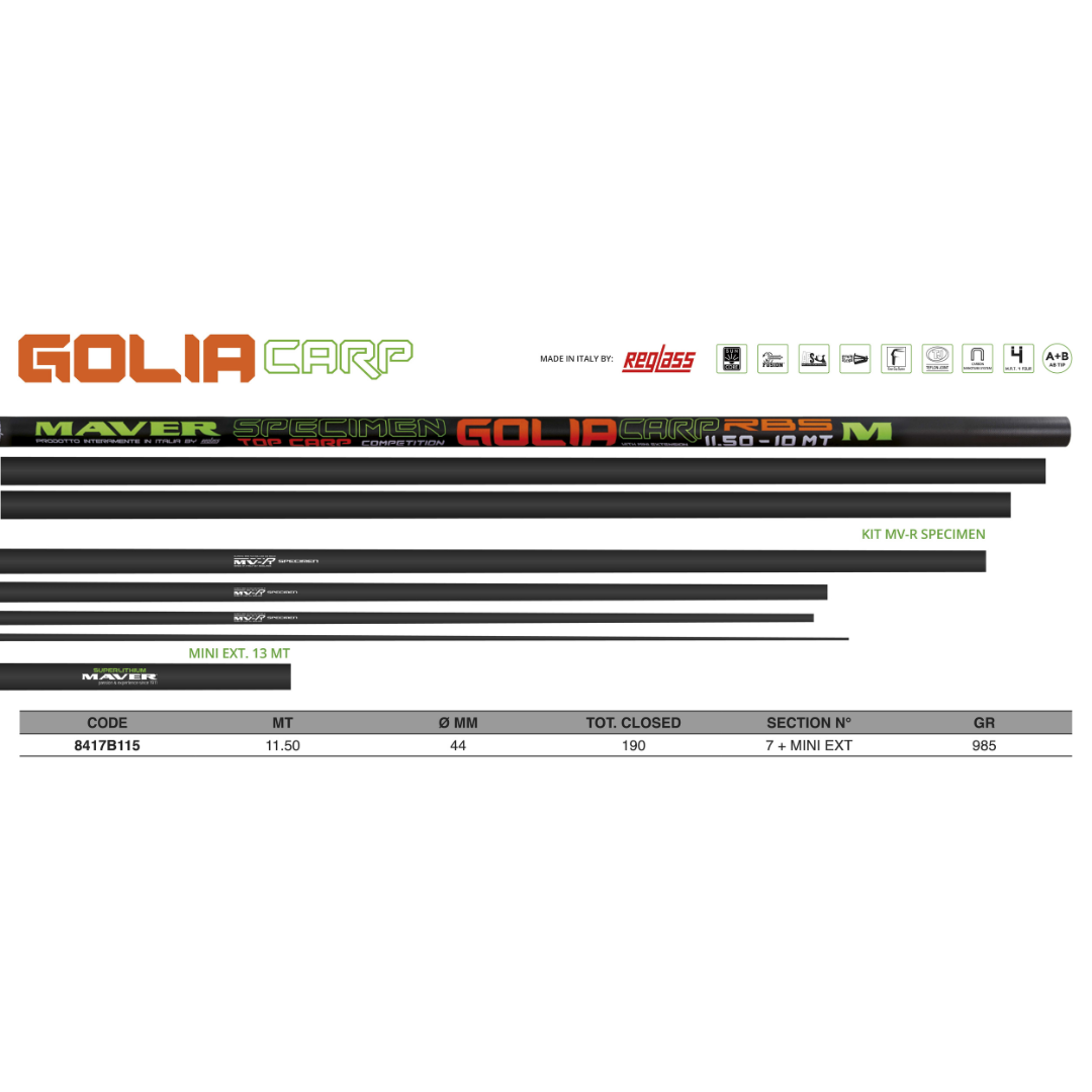 Golia Carp 11.5m con Mini Prolunga – Canna Roubaisienne