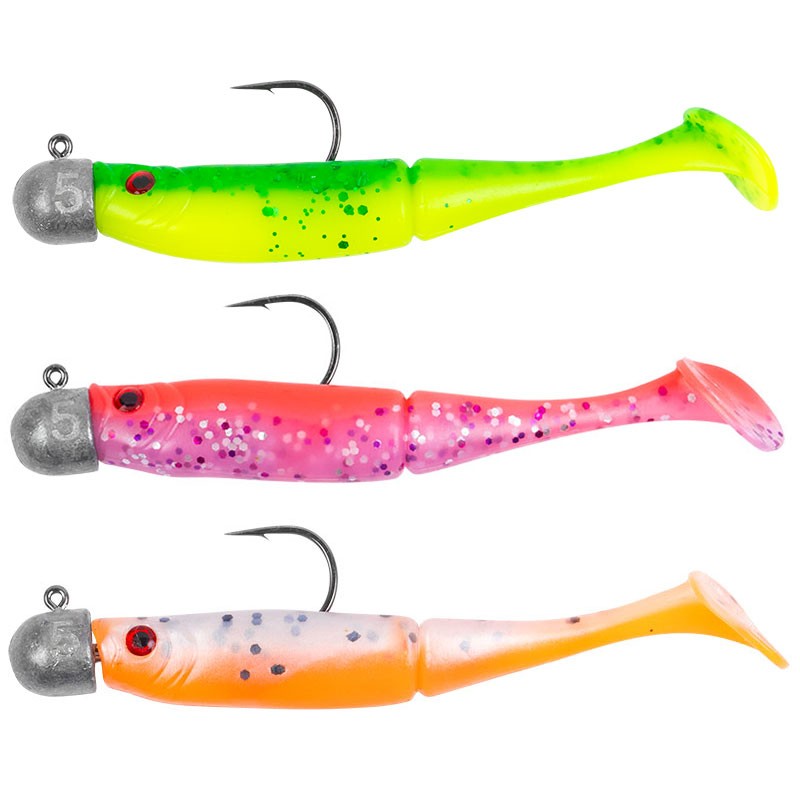 Zebco Demonic Power Shads Fluoro, confezione da 3 esche da 7,5 cm con testina da 5 g