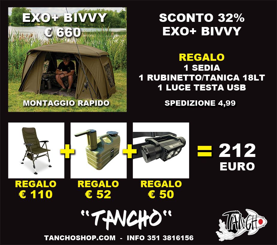 EXO+ Bivvy + Sedia, Tanica 18L & Luce USB in Omaggio