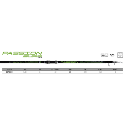 PASSION TELESURF 4M 150G WITH RINGS – SURF CASTING ROD