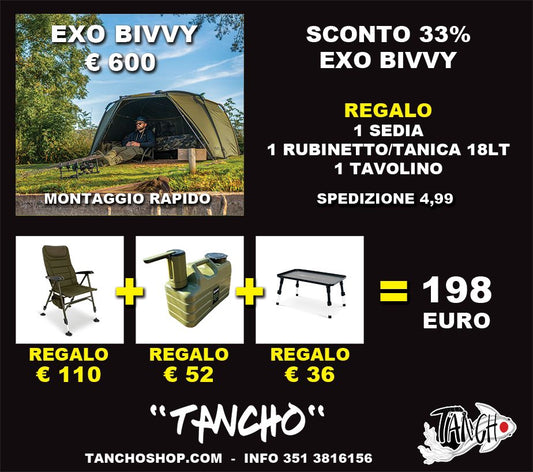 EXO Bivvy + Sedia, Tanica 18L & Tavolino in Omaggio
