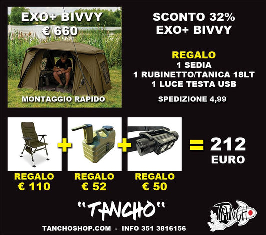 EXO+ Bivvy + Sedia, Tanica 18L & Luce USB in Omaggio